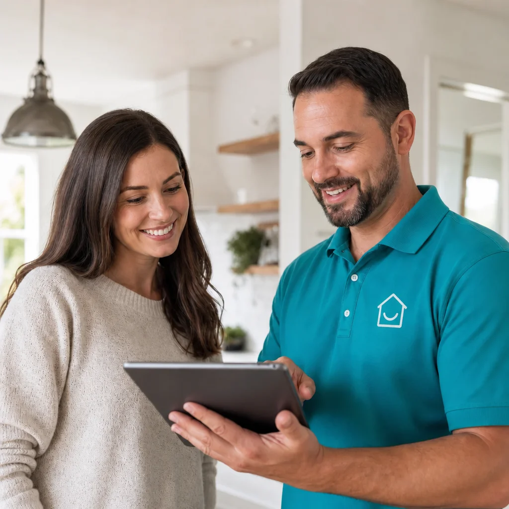 One Flexible Membership - handyman reviewing a home care plan with a homeowner