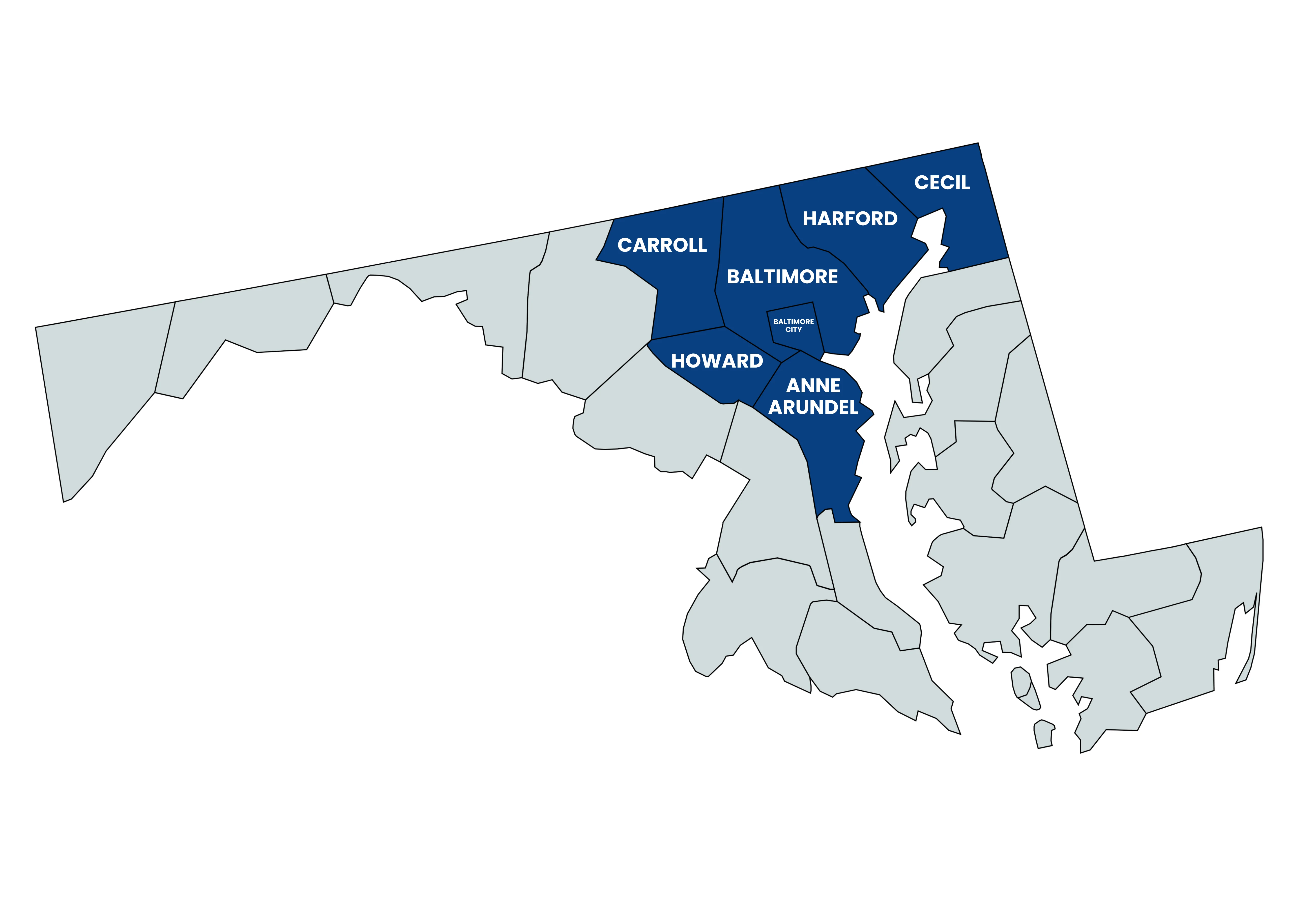 Baltimore and Central Maryland service area map